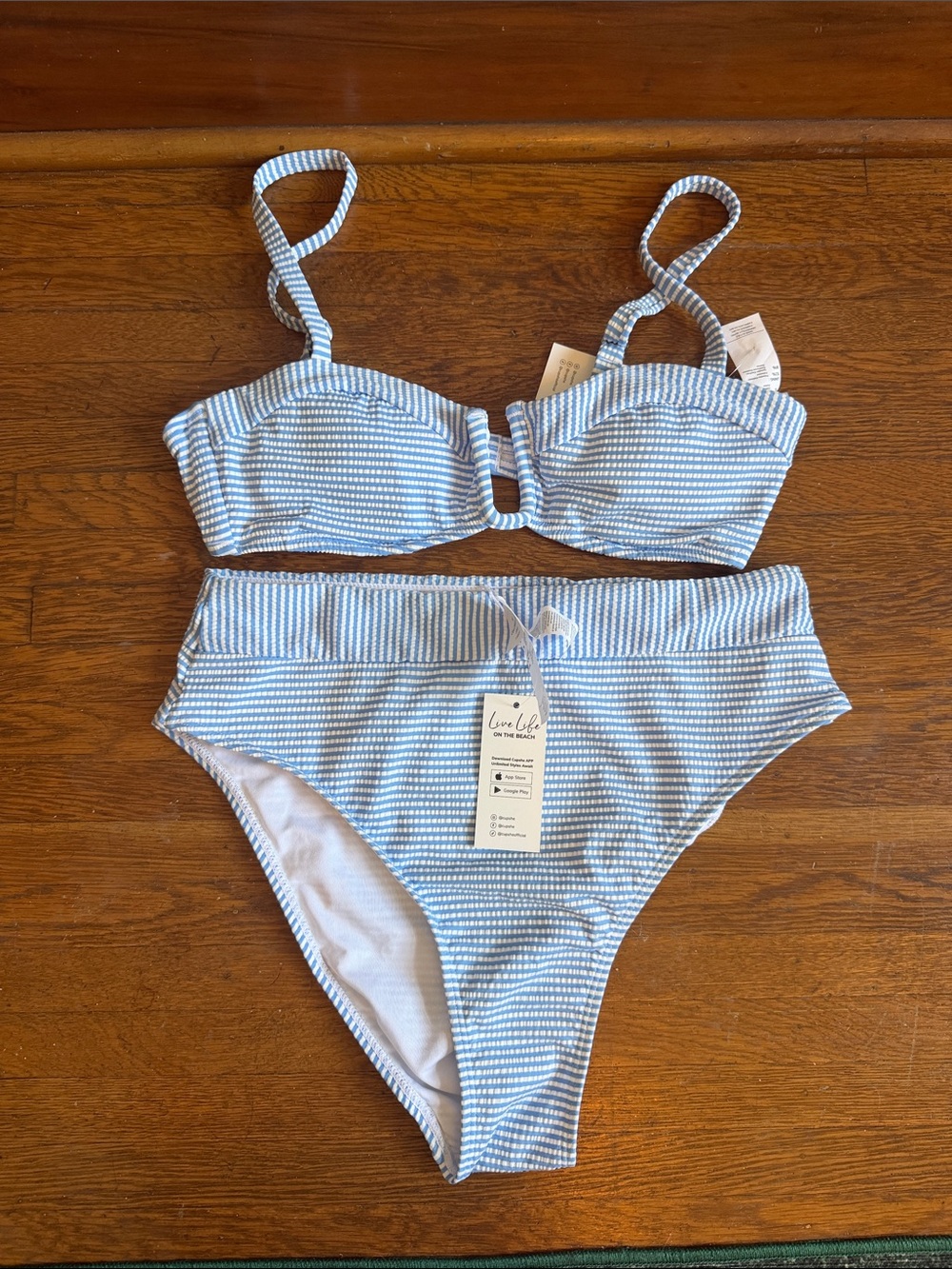 Cupshe Blue & White Seersucker Two-Piece Swim Set